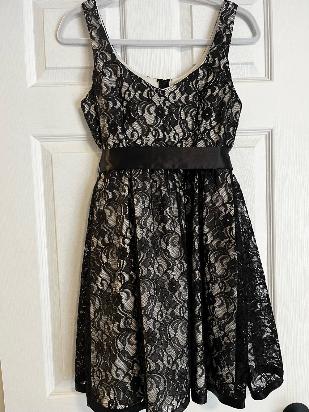 As U Wish Black Lace Overlay Dress with Satin Waistband